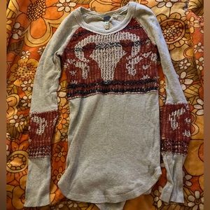 Free people cowskull desert thermal waffle knit
